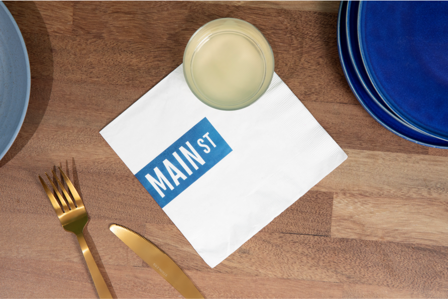 10" x 10" 3 Ply Coined Edge White Beverage Napkins Printed